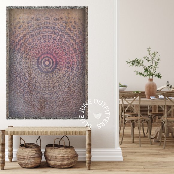 Bohemian Mandala Woven Blanket or Wall Tapestry - Picture 3 of 4